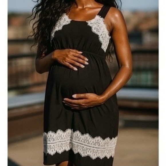 Jessica Simpson Womens Maternity Cotton Dress Small Lace Coquette Baby Shower‎ - Picture 4 of 6
